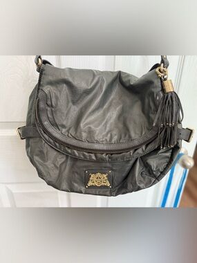 Juicy Couture Dark Olive Green Slouchy Hobo Bag Gold Crest Tassel Y2K Boho